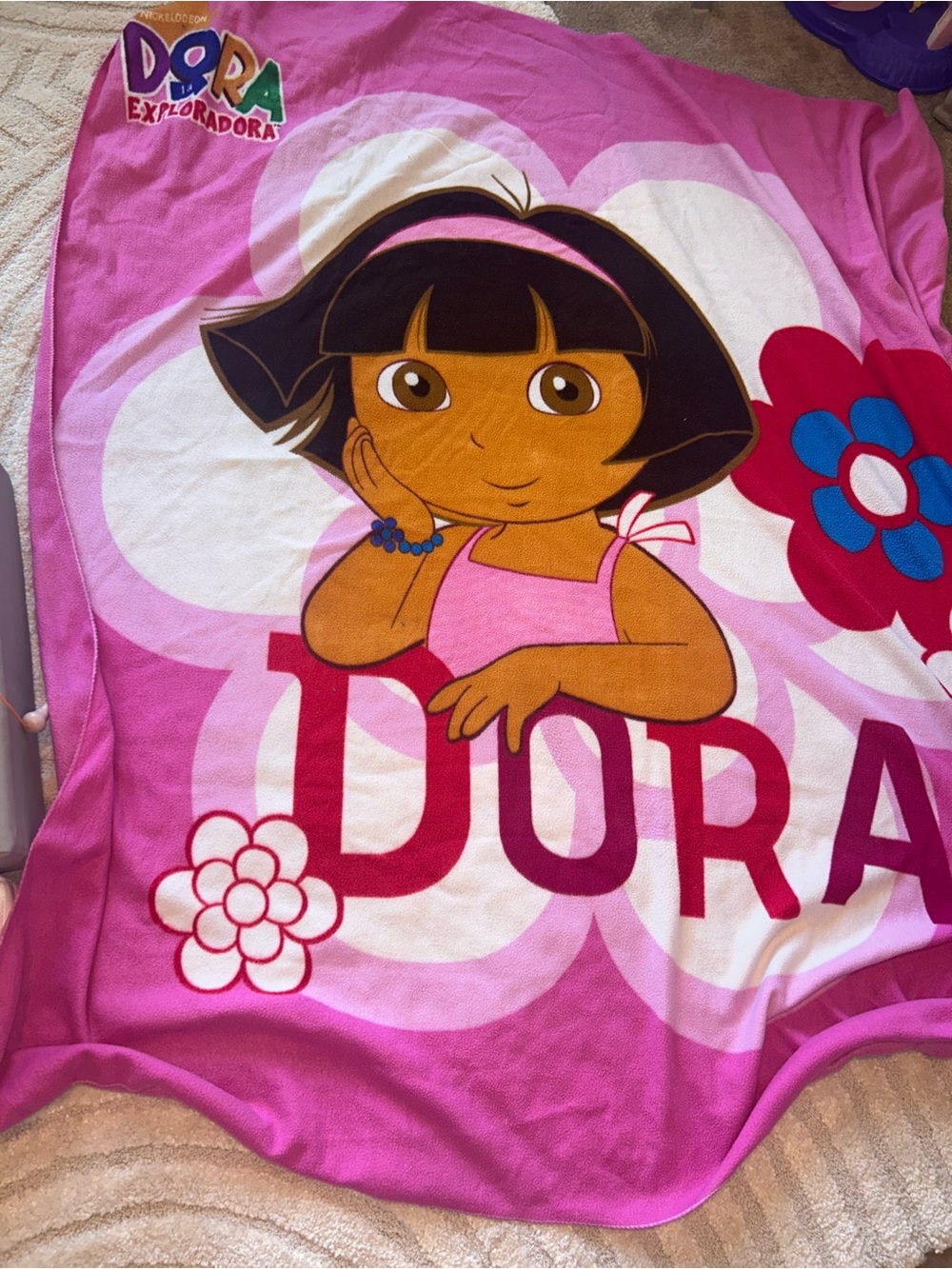Y2K 2000s Dora the Explorer Pink Character Throw Blanket